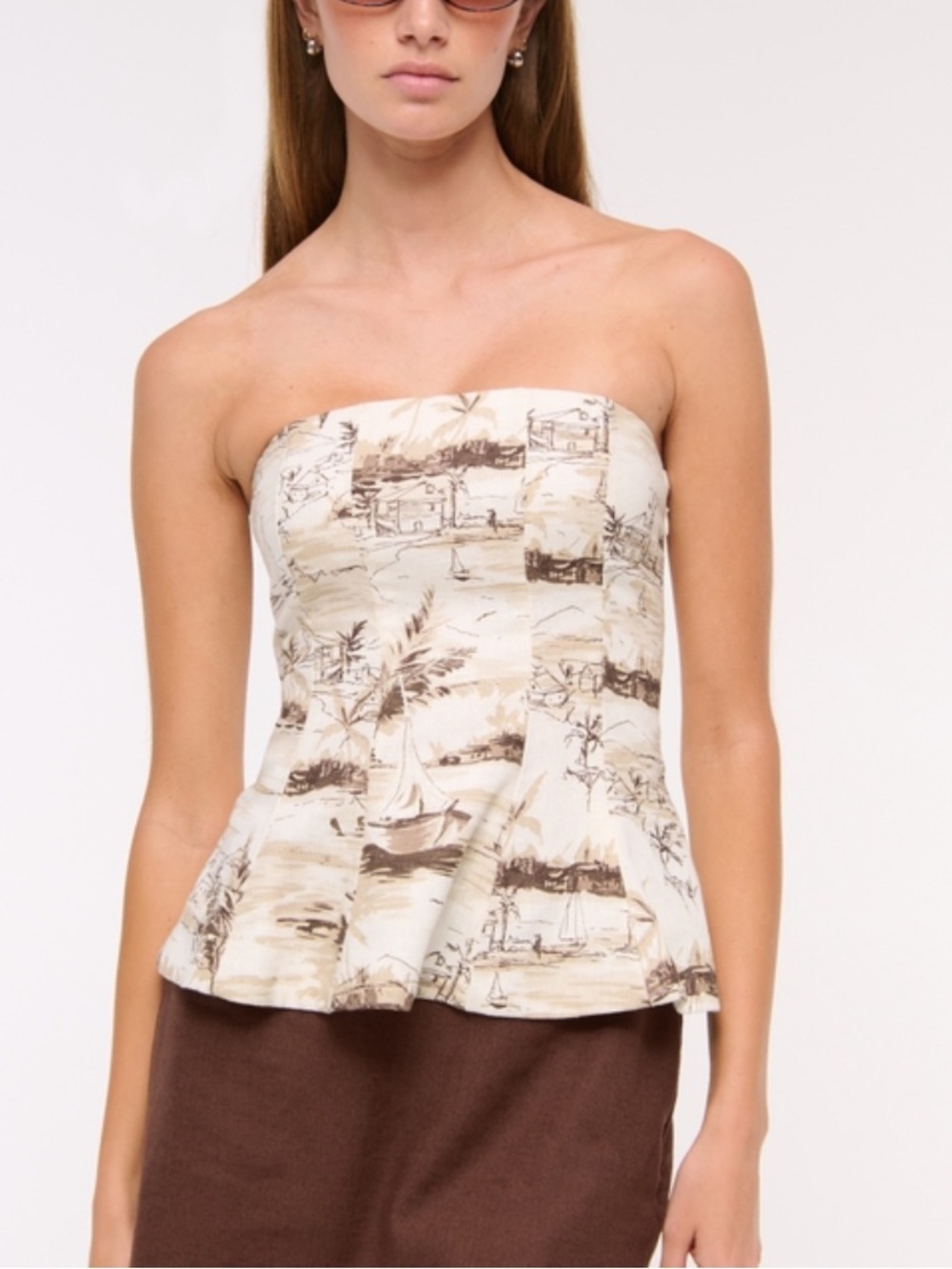 NWT Abercrombie Cream Linen Blend Strapless Peplum Top Women’s Large